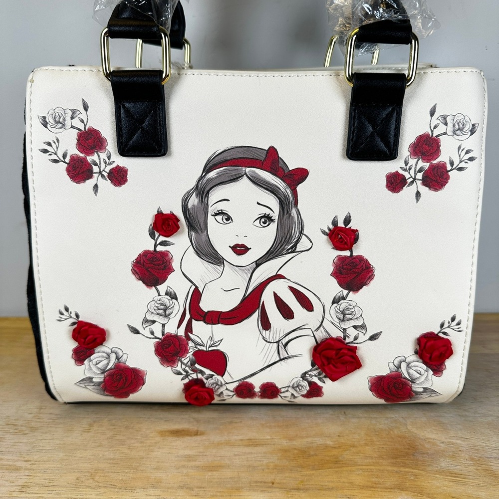 Loungefly Disney Snow White Roses Tote Bag Handbag Velvet Satchel Crossbody Bow - Picture 2 of 16